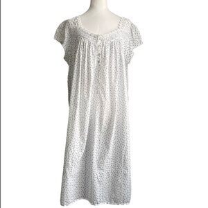 Eileen West Cotton Nightgown Pintuck Lace Trim Satin Hem White Blue Floral Sz M